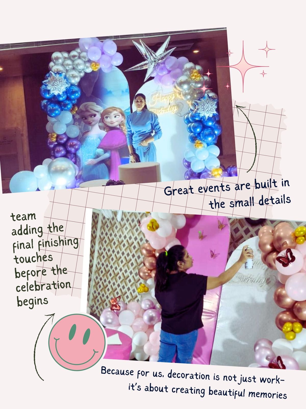 Magic Moment team adding finishing touches to balloon decoration before an event