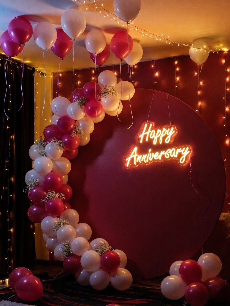 Elegant wedding stage decoration with flowers and lights in Bhiwadi