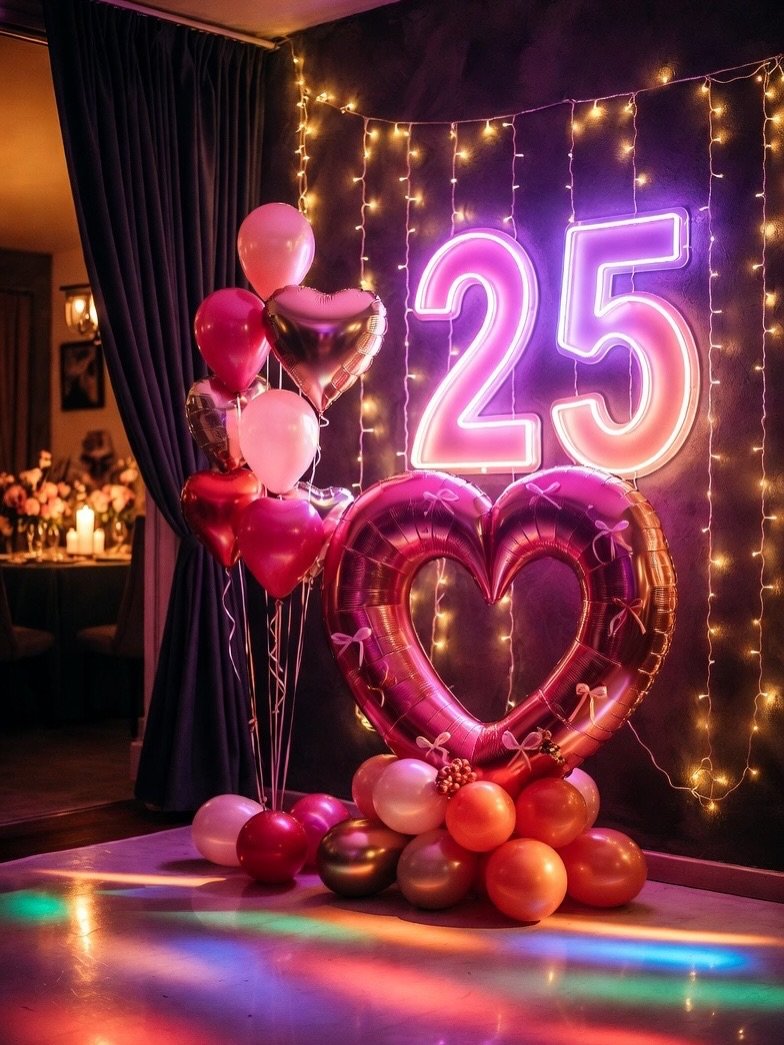 Romantic anniversary celebration decoration with balloons and LED sign Bhiwadi